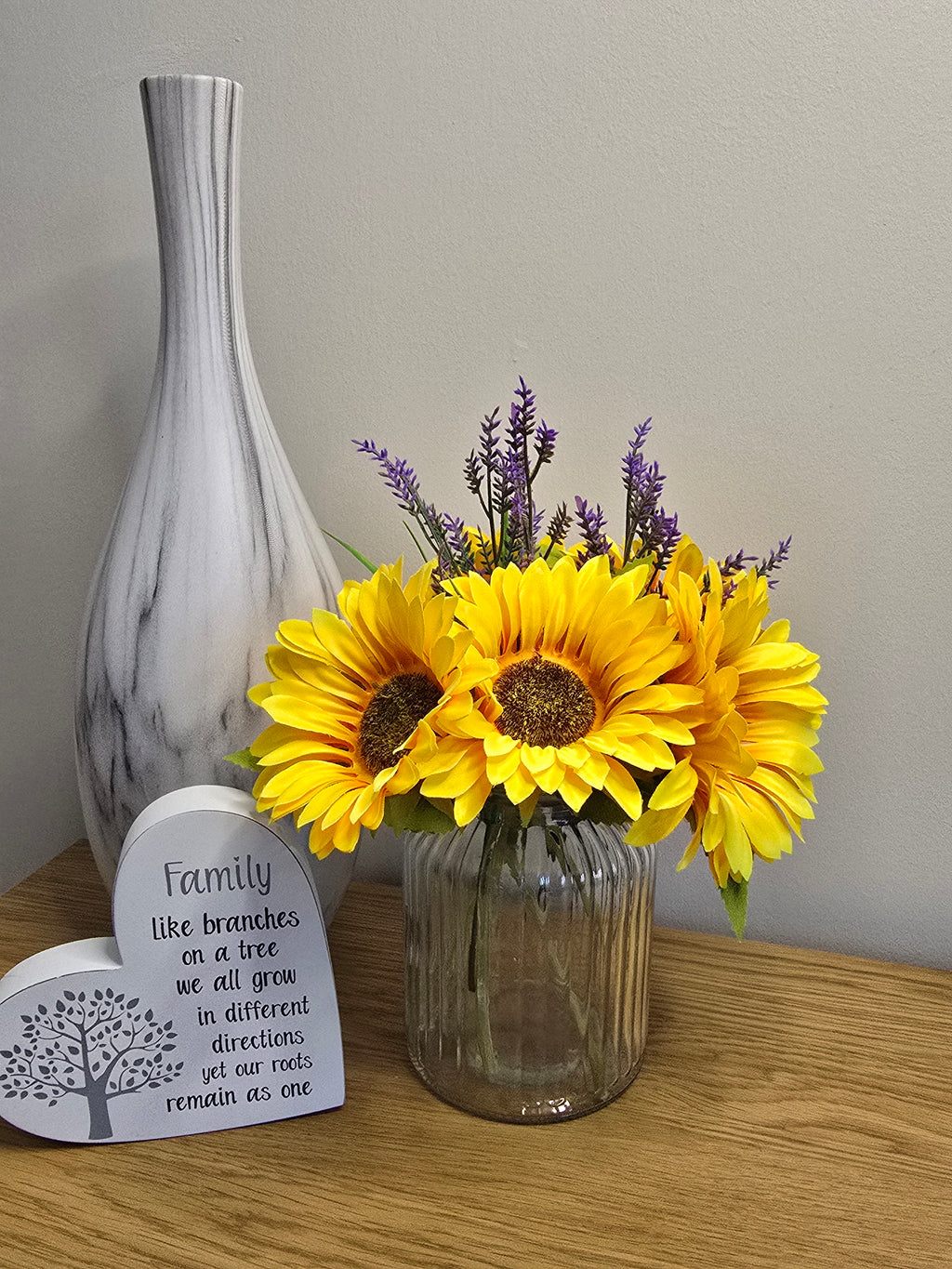Sunflower & Lavender Jar Vase – Large Ribbed Clear Glass