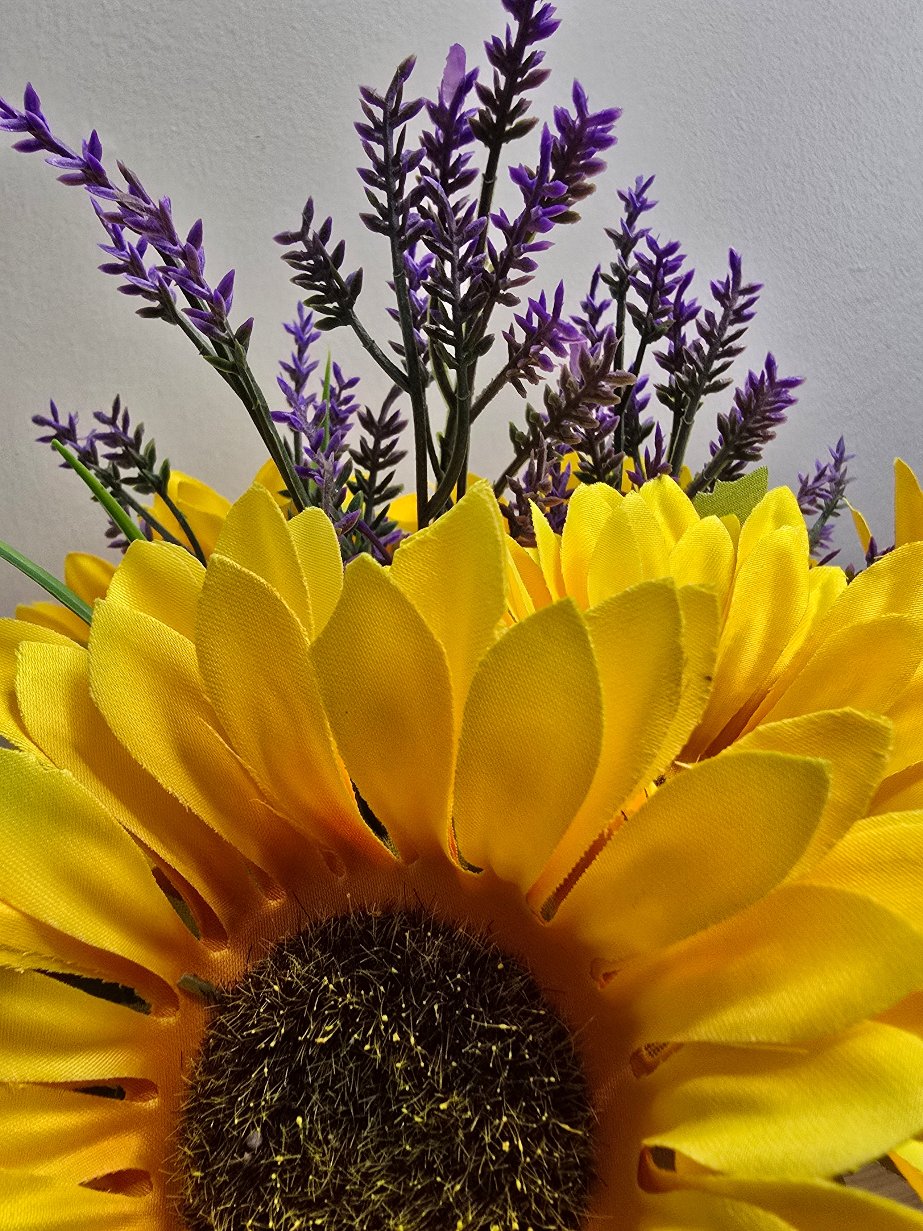 Sunflower & Lavender Jar Vase – Large Ribbed Clear Glass