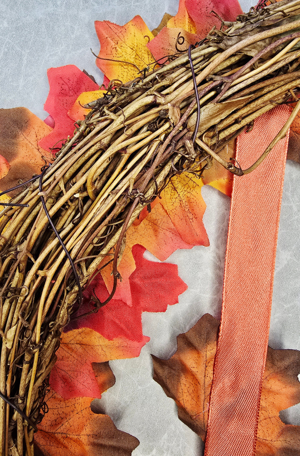 Warmth of Autumn Wreath - natural grapevine base detail