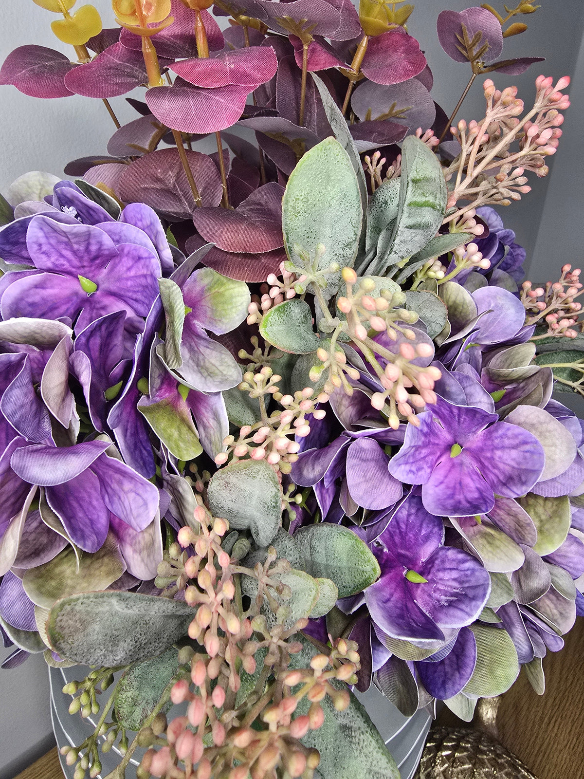 Autumn Purple Haze Bouquet - overhead detail of mixed blooms and foliage