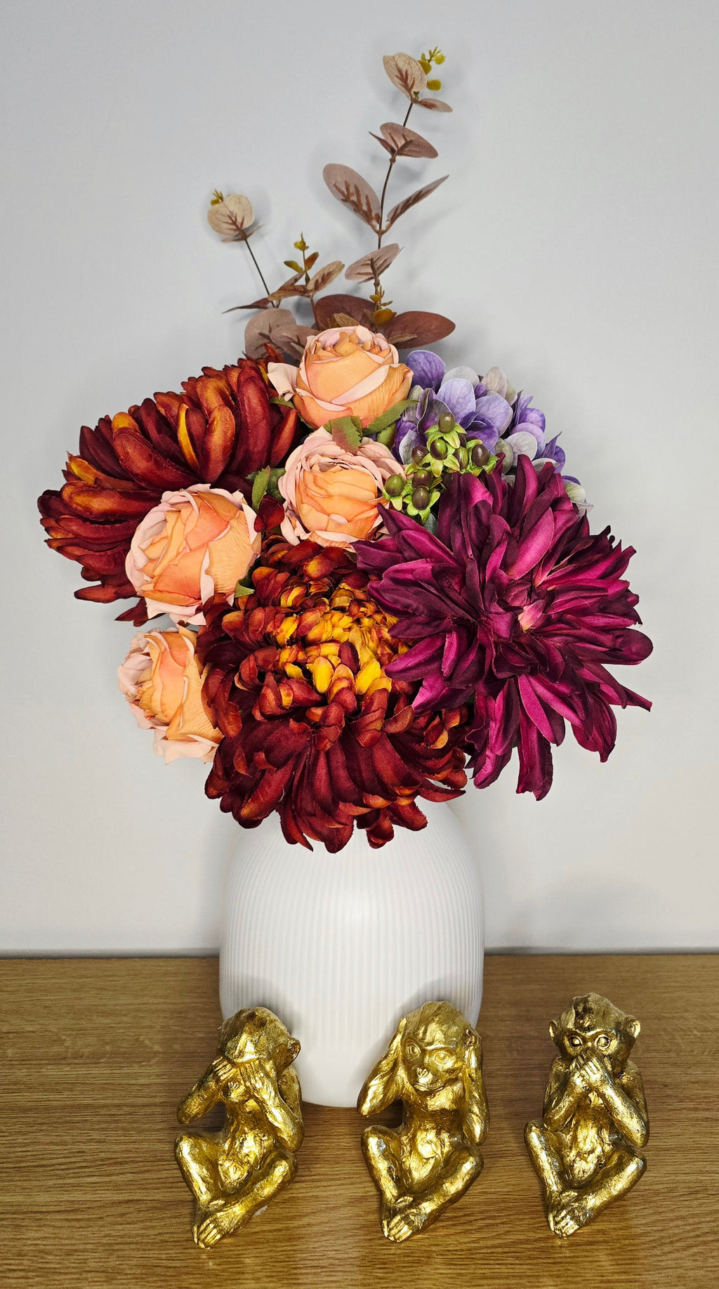Autumn Nights Bouquet - full arrangement styled in white vase