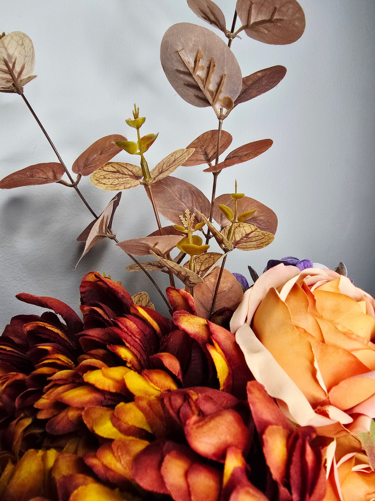 Autumn Nights Bouquet - detail of copper eucalyptus foliage